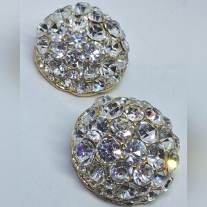 * Vintage Blanca High Dome Rhinestones Gold Tone Clip On Earrings